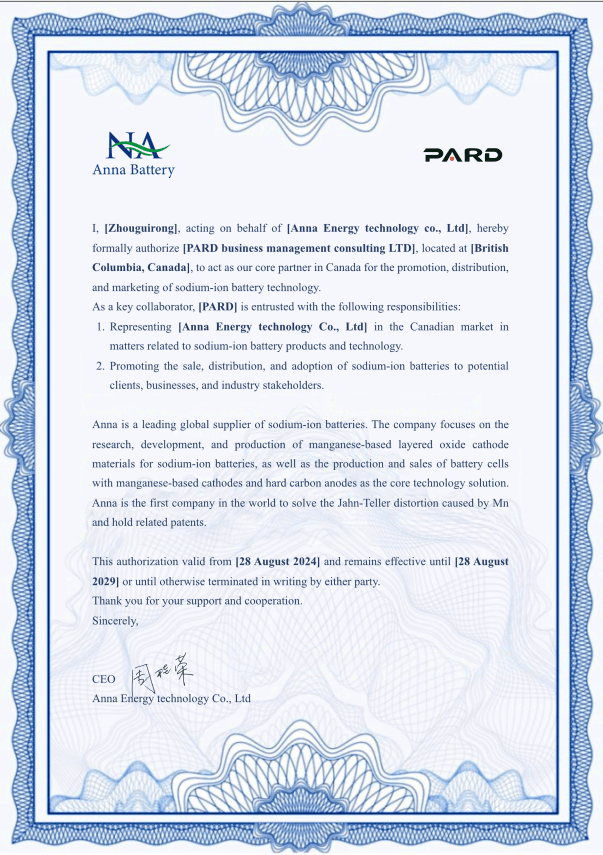 Anna Energy Authorization Certificate